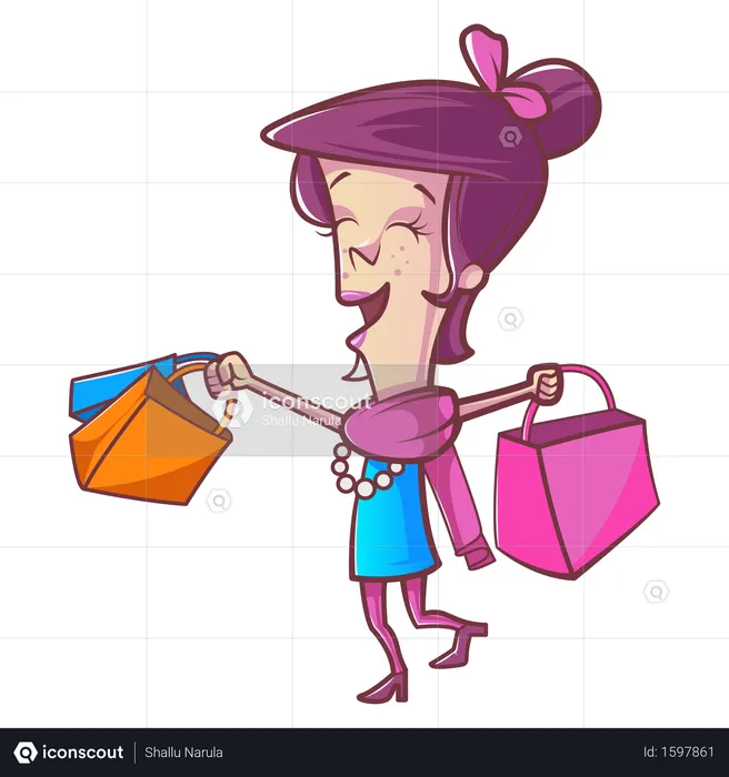 Cute girl holding shopping bag  Illustration
