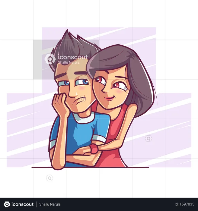 Cute girl holding the boy from behind  Illustration