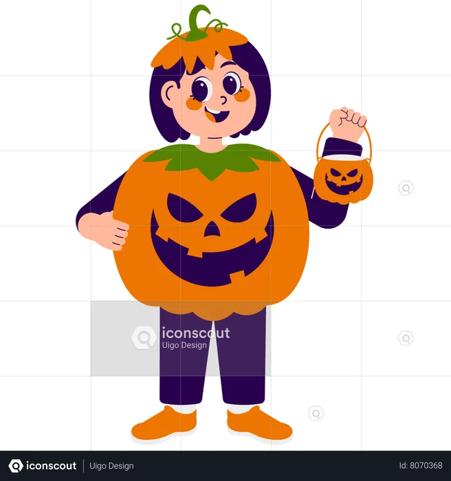 Cute Girl in Halloween Costume  Illustration