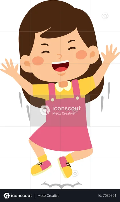 Cute girl jumping and laughing  Illustration