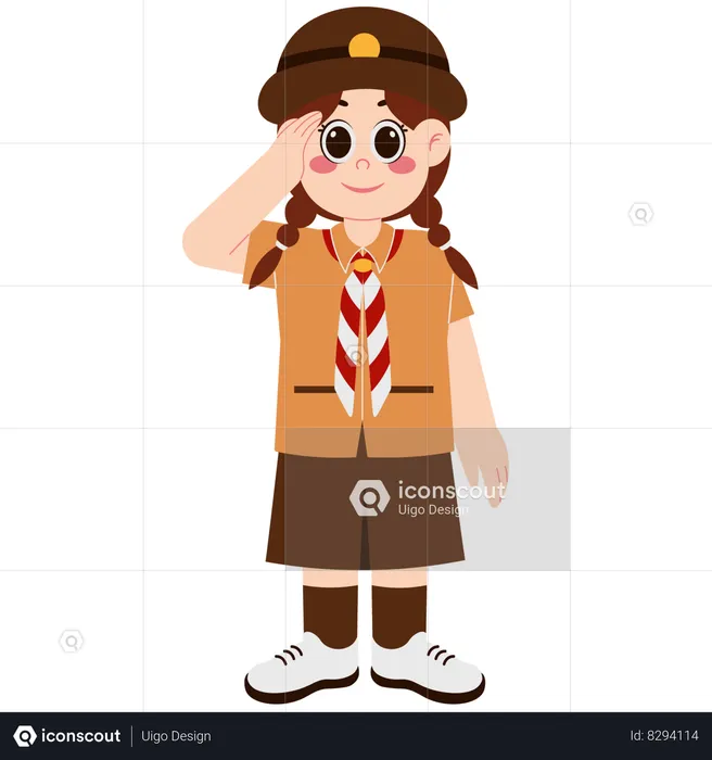 Best Cute Girl Scout Saluting Illustration download in PNG & Vector format