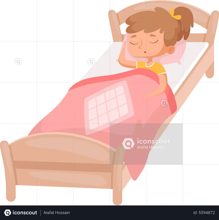 Cute girl sleeping on bed  Illustration