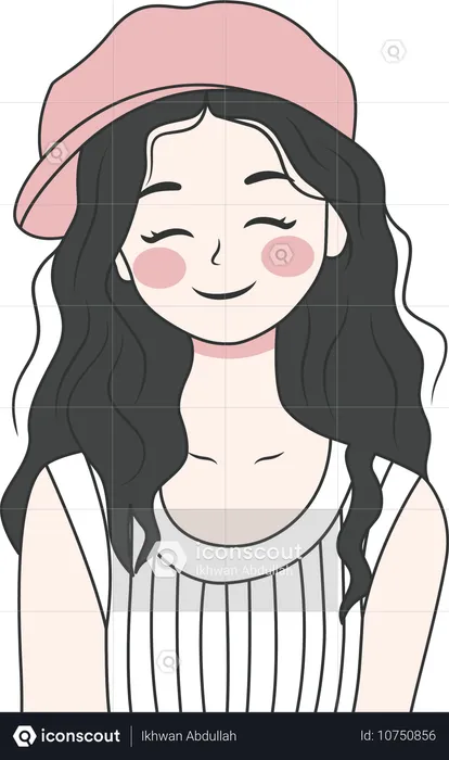 Cute girl wearing hat and smiling  Illustration