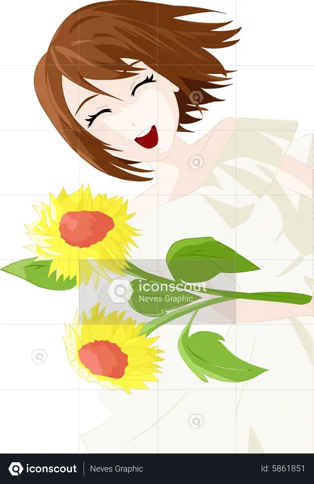 Cute girl with sunflower  Illustration