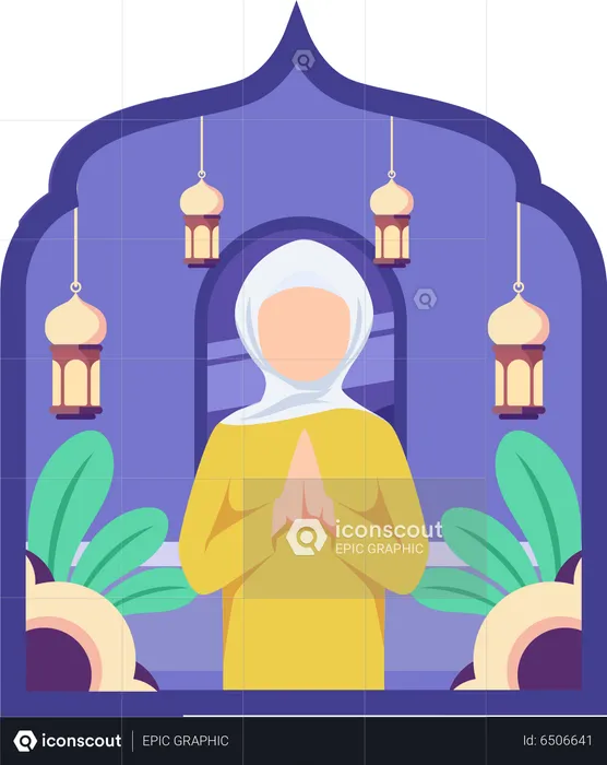 Cute Hijab girl doing Islamic praying  Illustration