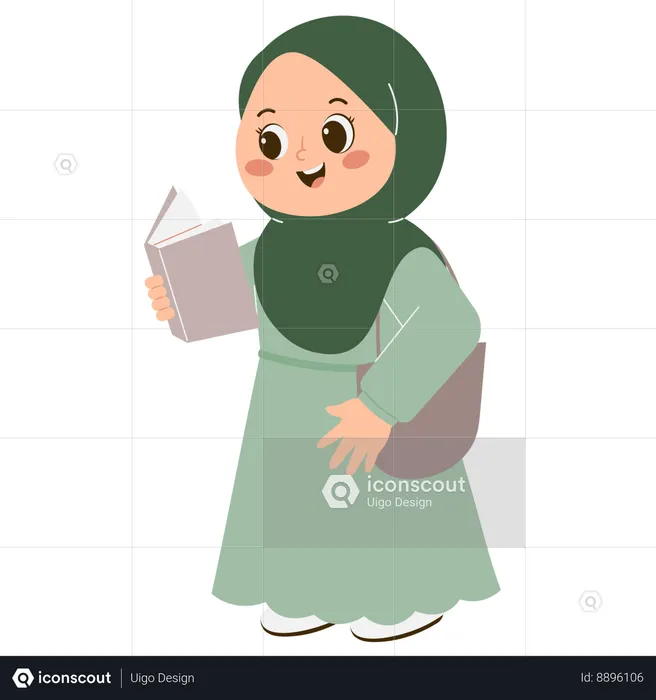 Cute Hijab Girl Reading Book  Illustration