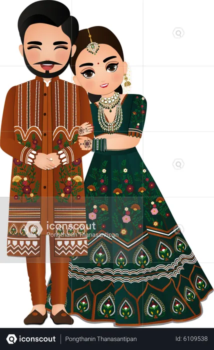 Cute hindu couple in traditional indian dress  Illustration