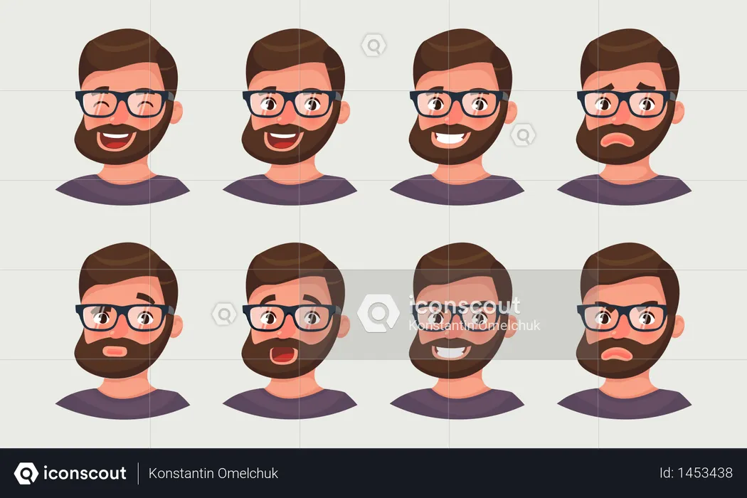 Cute hipster businessman showing different emotions  Illustration
