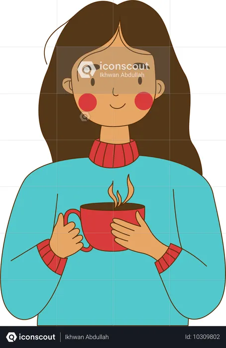 Cute Innocent Nerd Girl Character Holding a Cup of Coffee  Illustration