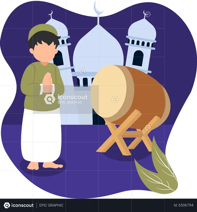 Cute Islamic boy standing while doing praying  Illustration