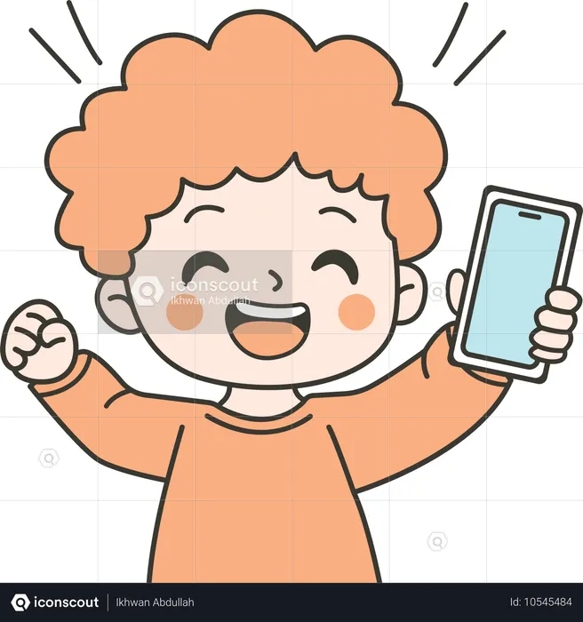 Cute Kid Boy Character Holding mobile  Illustration