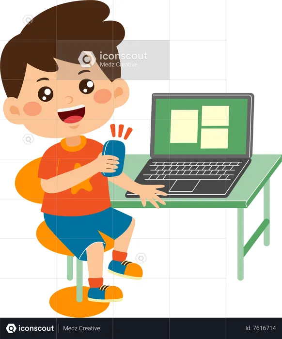 Cute kid boy use laptop  Illustration