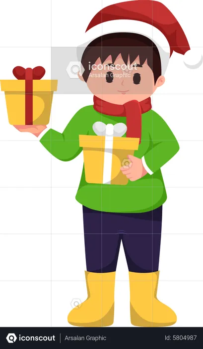 Cute Kid holding christmas present  Illustration