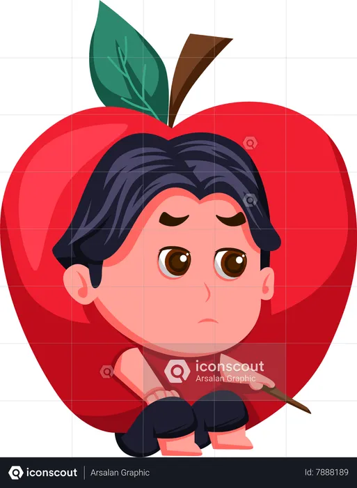 Cute Kid In apple Costume  Illustration