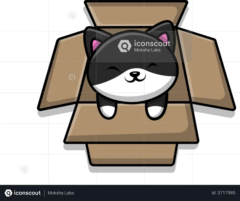 Cute Kitten in the Box  Illustration