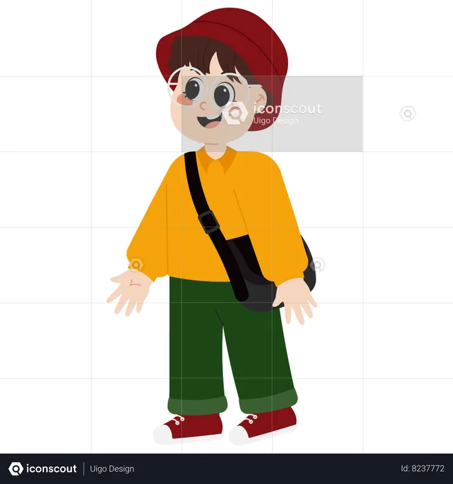 Cute Korean Boy With Sling Bag  Illustration