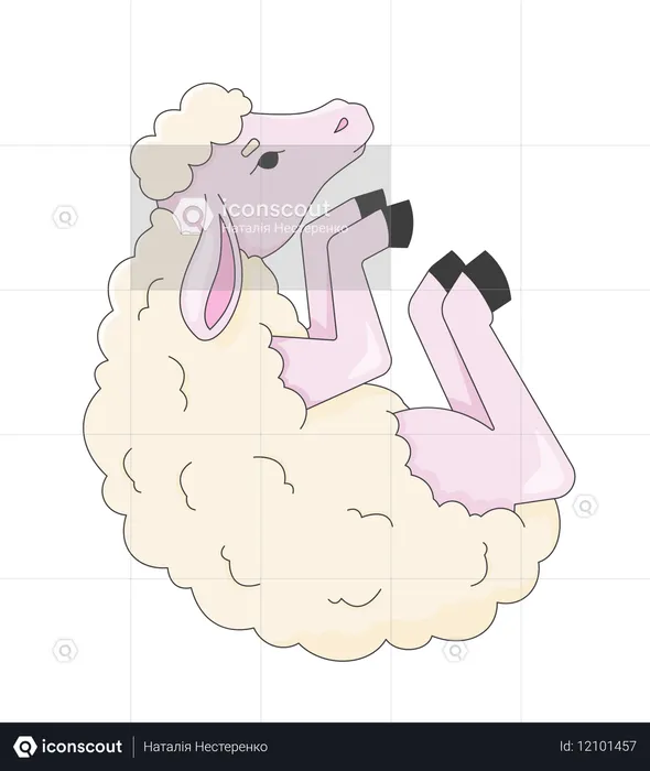 Cute lamb lying on side  Illustration