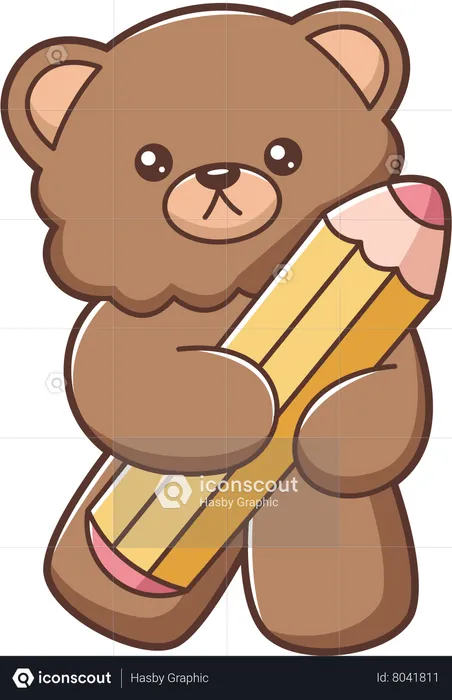 Cute Little Bear holding pencil  Illustration