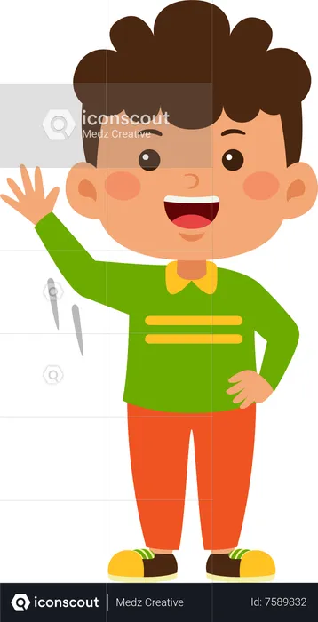 Cute Little Boy waving left hand  Illustration