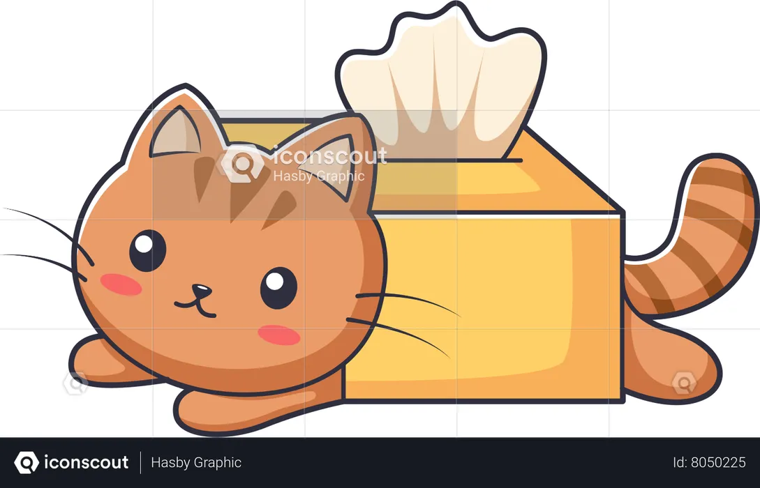 Cute Little Cat in box  Illustration
