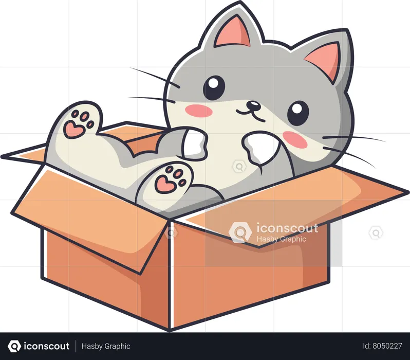 Cute Little Cat in box  Illustration