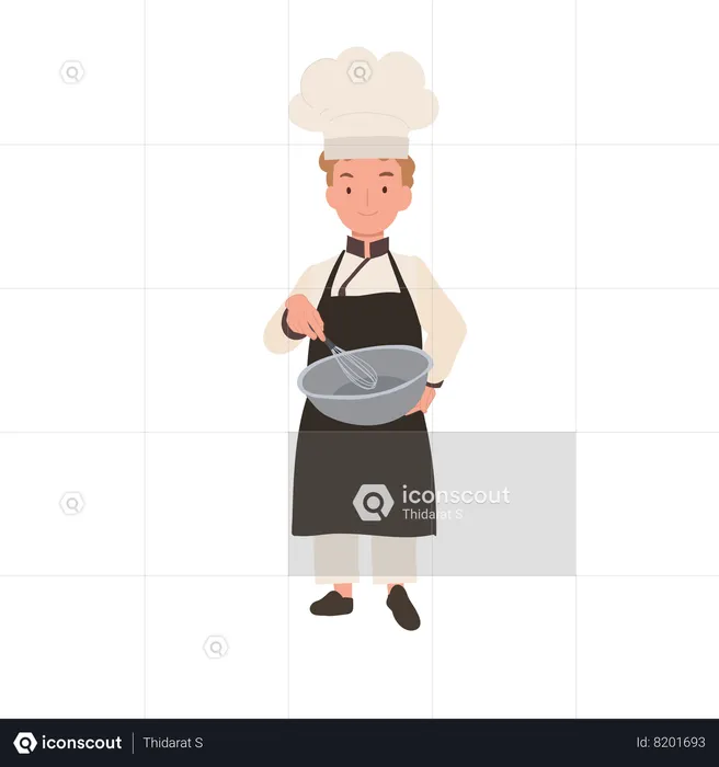 Cute Little Chef with Apron and Mixing Bowl  Illustration