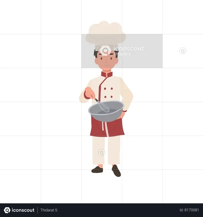 Cute little chef with apron and mixing bowl  Illustration