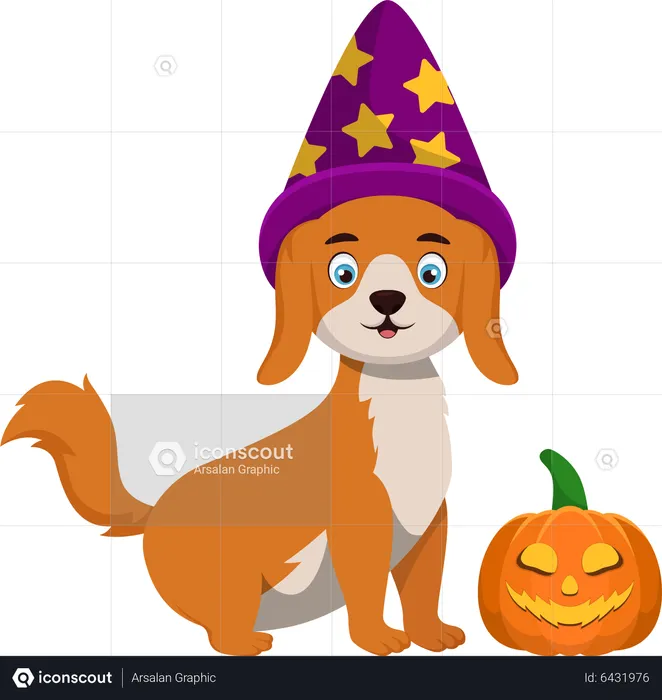 Cute Little Dog with Pumpkin  Illustration