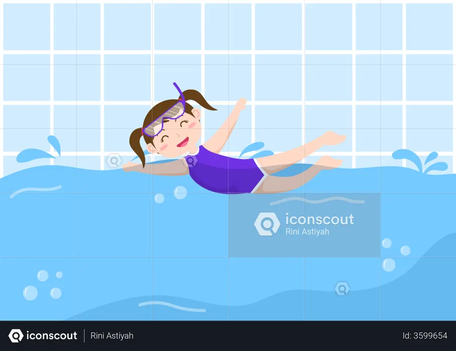 Cute little girl enjoying swimming  Illustration