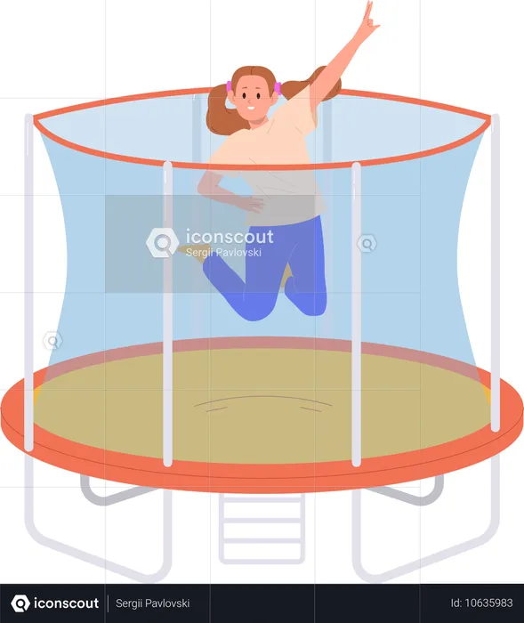 Cute little girl having fun jumping trampoline park  Illustration