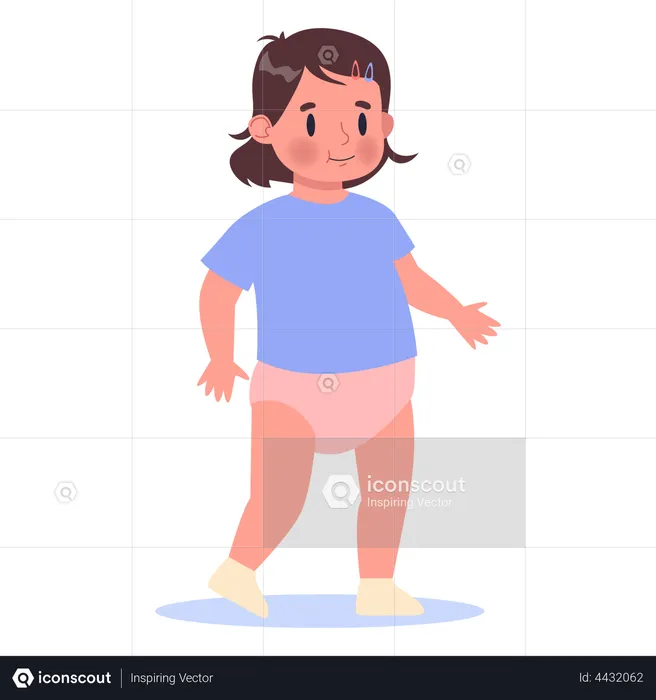Cute little girl in diaper walking  Illustration