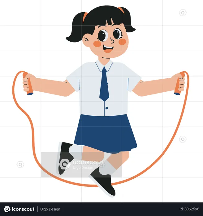 Cute Little Girl Jumping Rope  Illustration