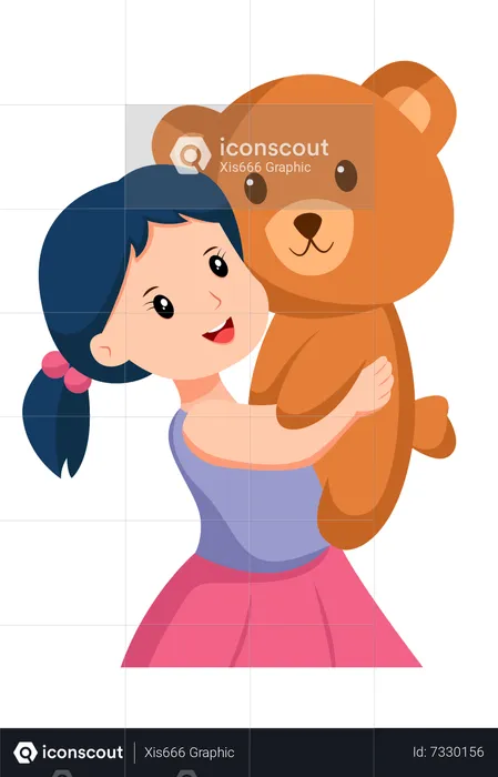 Cute Little Girl With Big Doll  Illustration