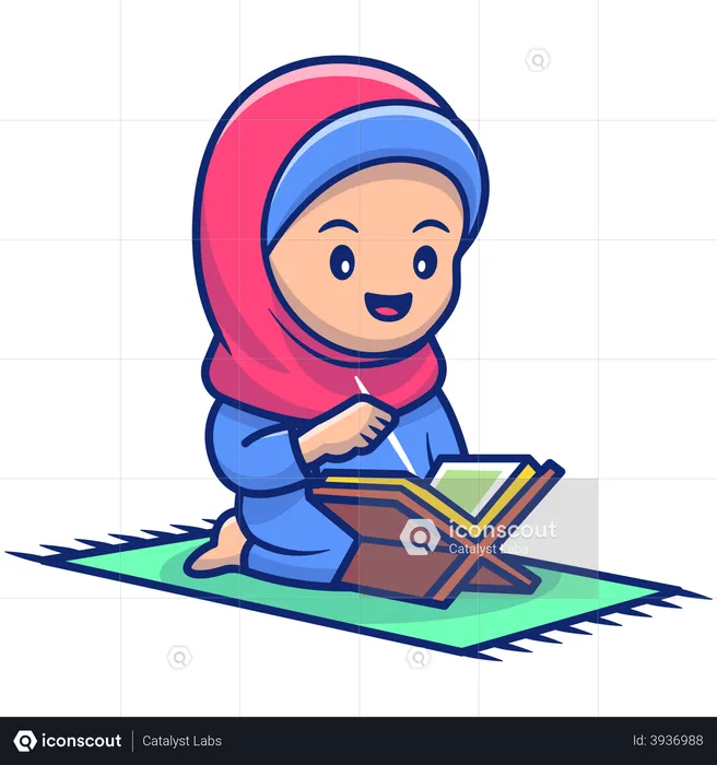 Best Premium Cute little hijab girl praying namaz Illustration download in  PNG & Vector format