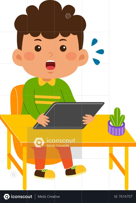 Cute little kid boy use tablet  Illustration