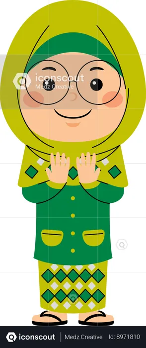 Cute little muslim girl standing and praying  Illustration