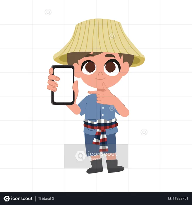 Cute Male Farmer With Smartphone  Illustration