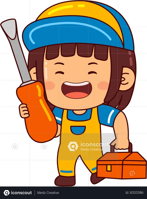 Cute mechanic girl holding screwdriver  Illustration