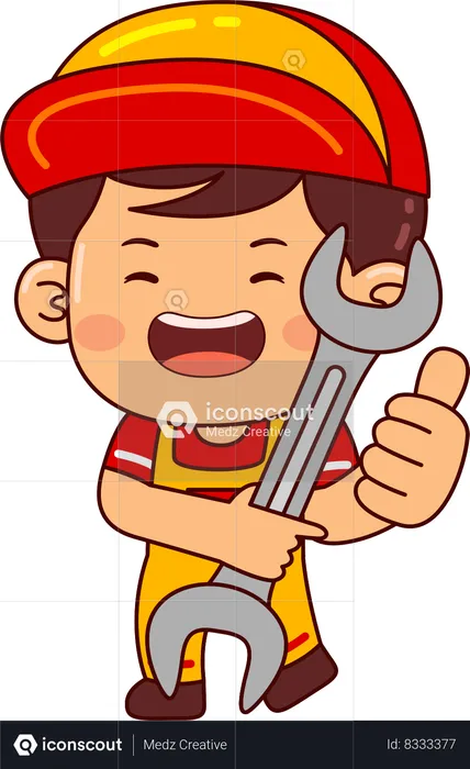 Cute mechanic holding wrench  Illustration