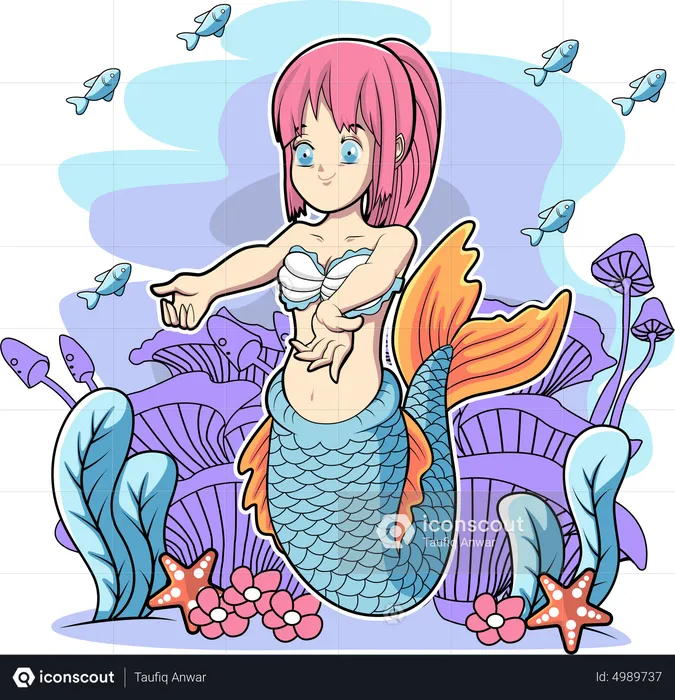 Cute mermaid getting hug  Illustration