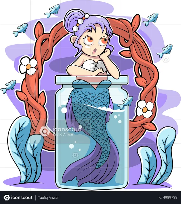 Cute mermaid in the bottle  Illustration