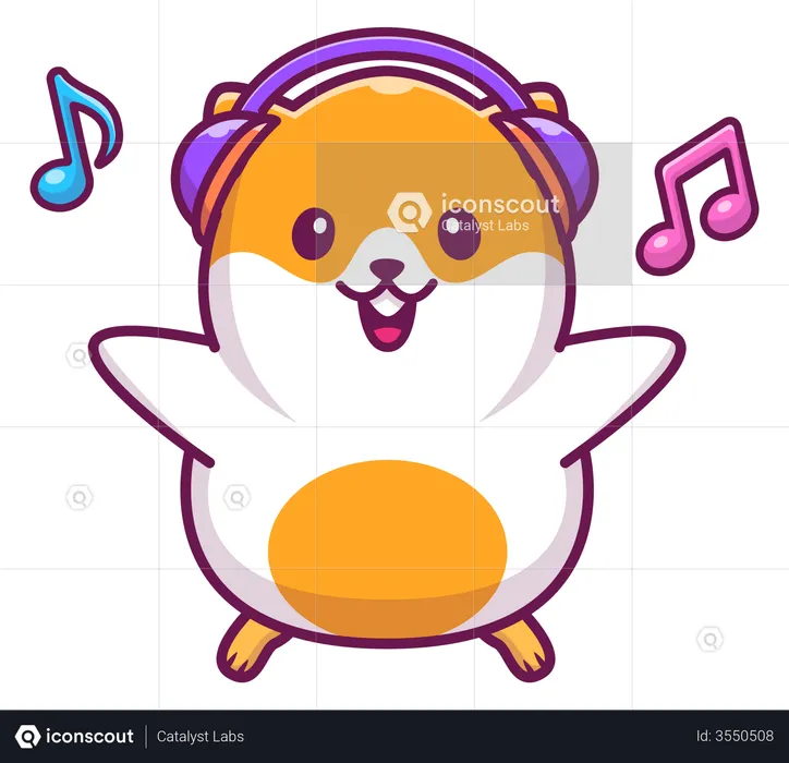 Cute mouse listening music  Illustration
