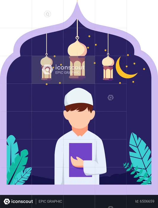 Cute Muslim boy holding holy book  Illustration