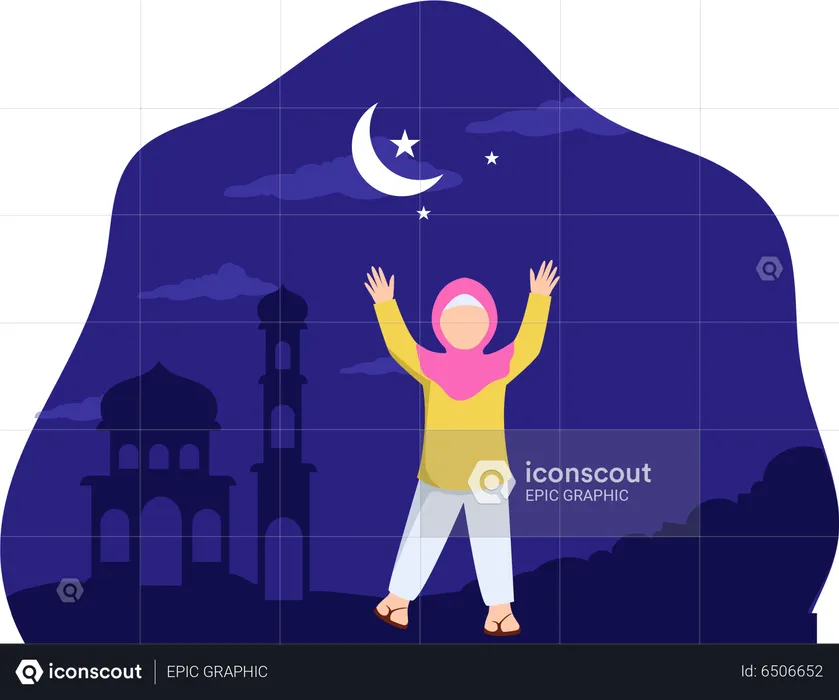 Cute muslim girl enjoying festival  Illustration