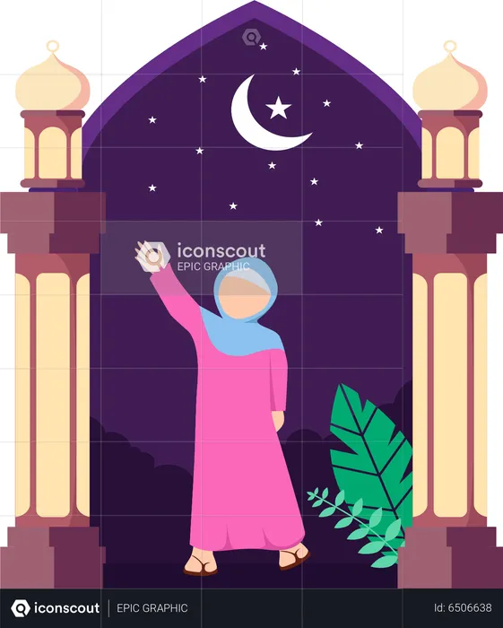 Cute Muslim girl waving hand while standing  Illustration
