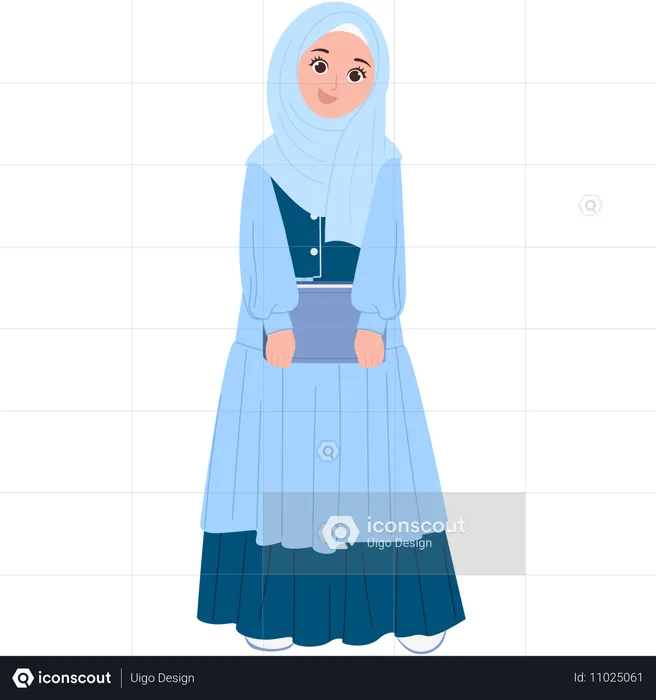 Cute Muslimah Carrying Book  Illustration