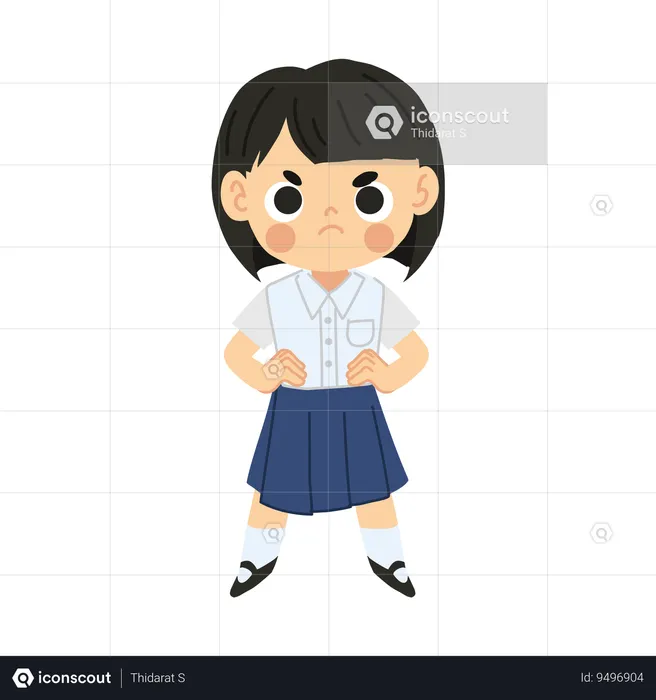 Cute of Frustrated Thai Student Girl  Illustration