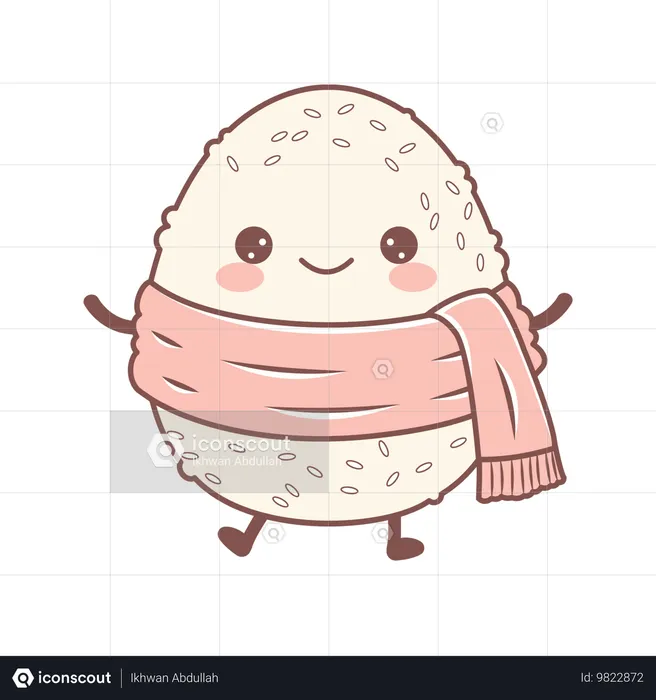 Cute onigiri wearing pink shawl with smile expression  Illustration