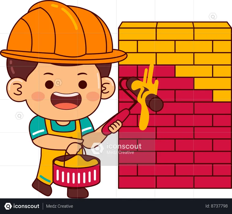 Cute painter boy painting wall  Illustration