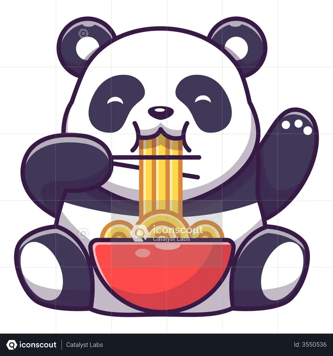 Cute panda eating noodles  Illustration